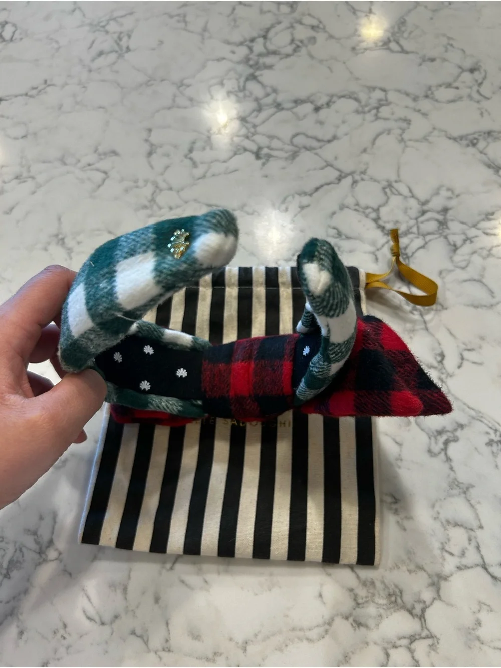 Lele Sadoughi Plaid Bufflo Check Red Black Bow Green White Check Felt Headband